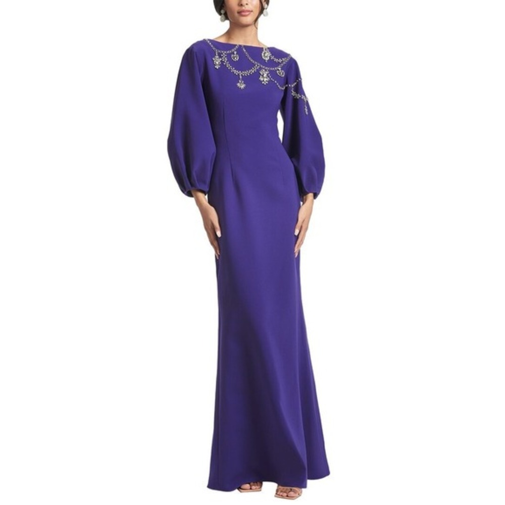 Sachin & Babi NEW Giselle Crepe Embellished Gown Amethyst Purple $1,095 Size 2 - Picture 2 of 13